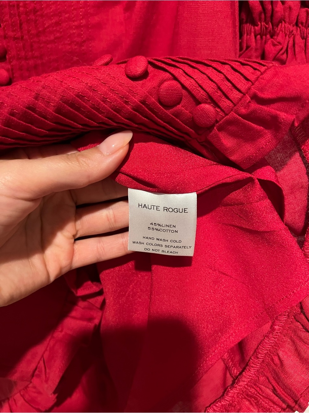 Haute Rogue red linen/cotton mini dress w puffed sleeves - Picture 8 of 13